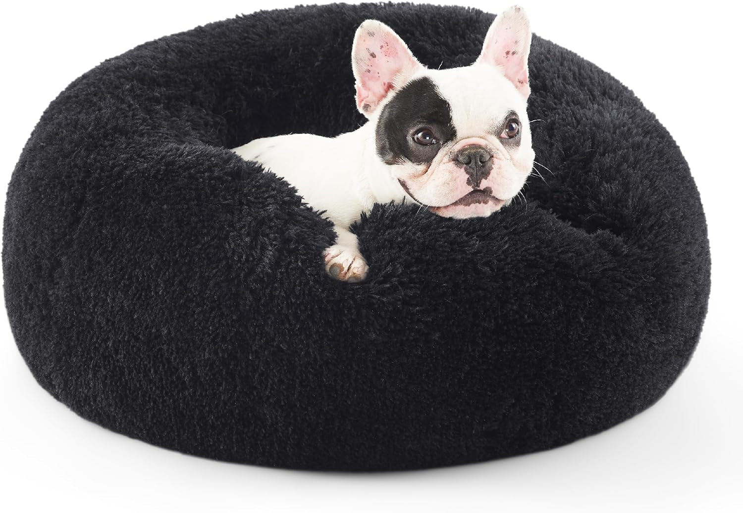 Calming Dog Bed for Small Dogs - Donut Washable Small Puppy Bed, 23 Inches Anti-Slip round Fluffy Plush Faux Fur Large Cat Bed, Fits up to 25 Lbs Pets, Camel