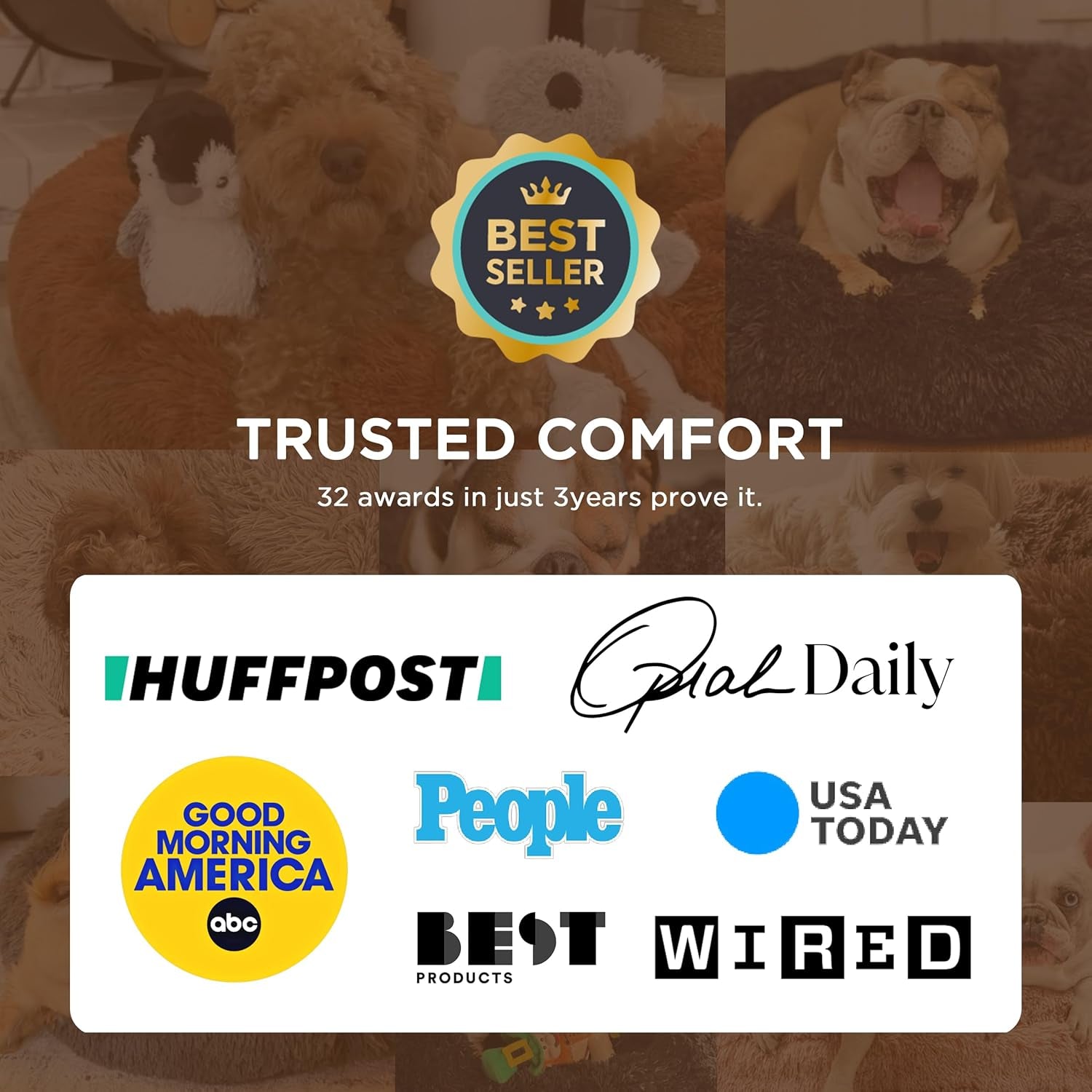 Calming Dog Bed for Small Dogs - Donut Washable Small Puppy Bed, 23 Inches Anti-Slip round Fluffy Plush Faux Fur Large Cat Bed, Fits up to 25 Lbs Pets, Camel