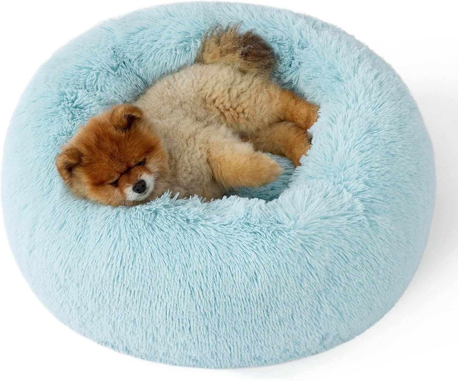 Calming Dog Bed for Small Dogs - Donut Washable Small Puppy Bed, 23 Inches Anti-Slip round Fluffy Plush Faux Fur Large Cat Bed, Fits up to 25 Lbs Pets, Camel