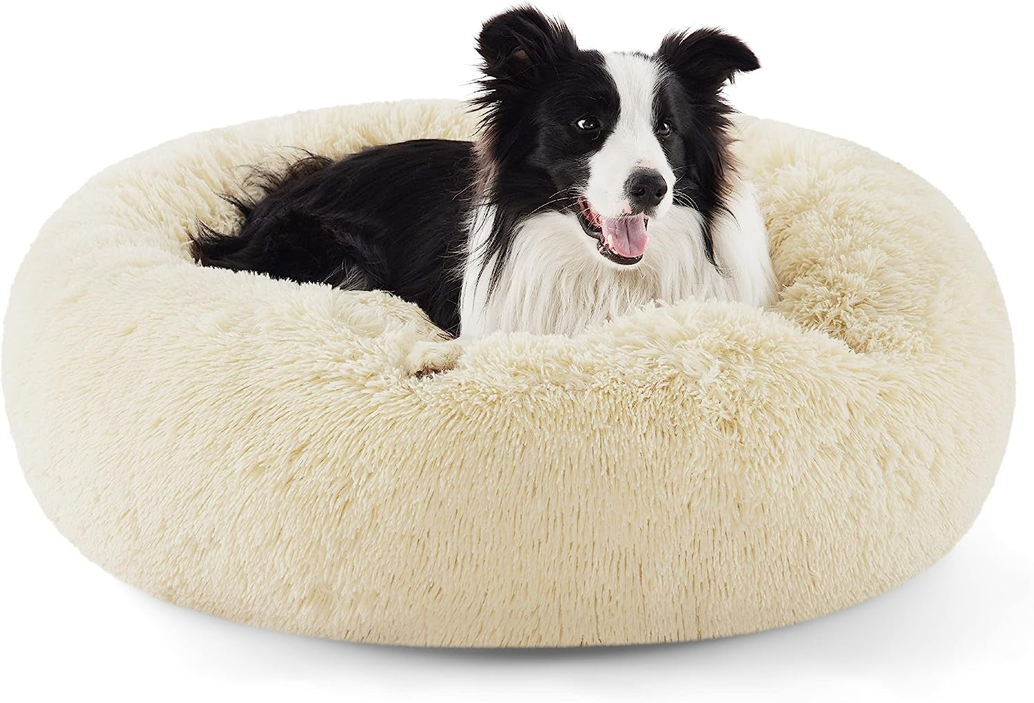 Calming Dog Bed for Small Dogs - Donut Washable Small Puppy Bed, 23 Inches Anti-Slip round Fluffy Plush Faux Fur Large Cat Bed, Fits up to 25 Lbs Pets, Camel