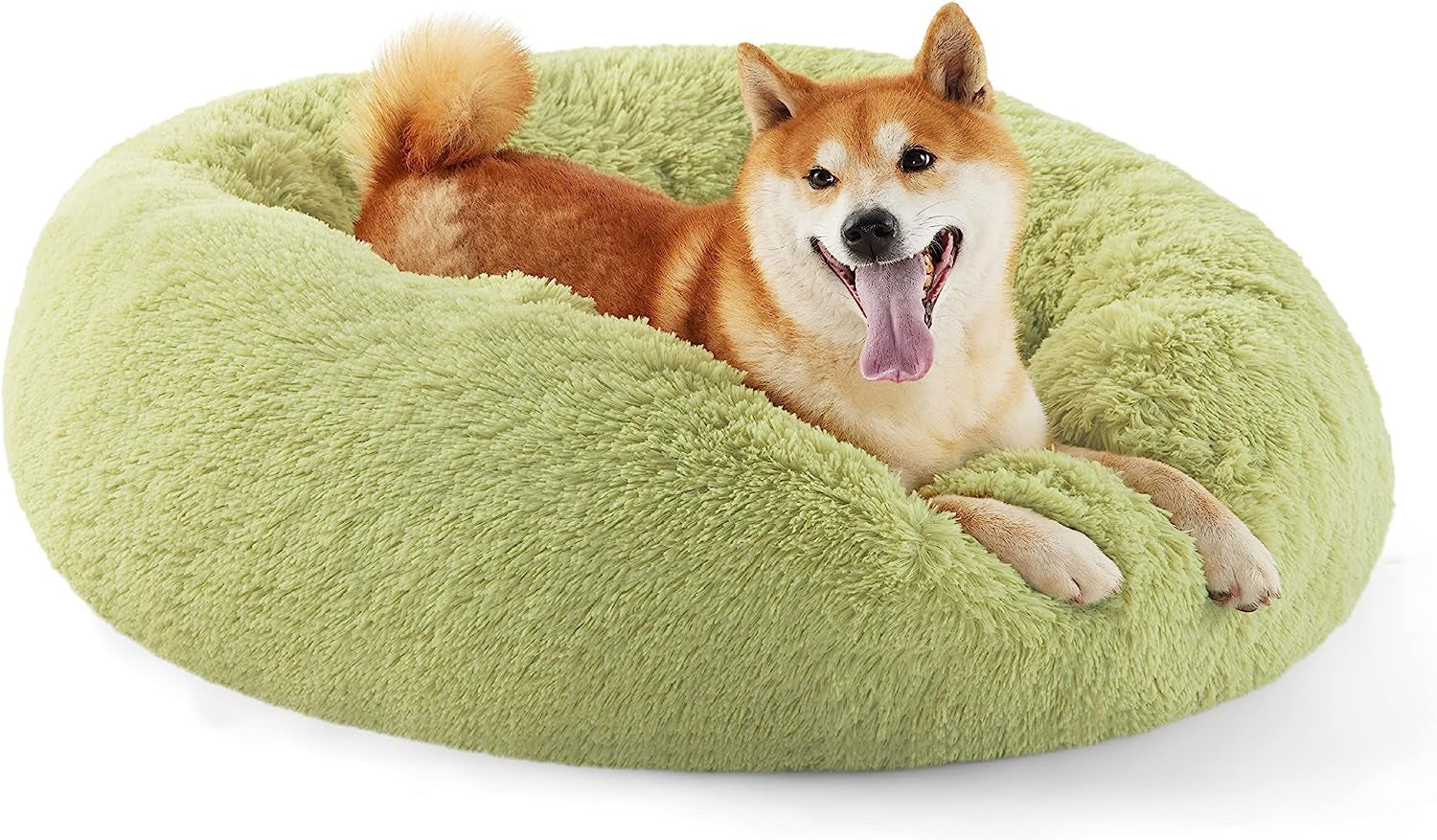 Calming Dog Bed for Small Dogs - Donut Washable Small Puppy Bed, 23 Inches Anti-Slip round Fluffy Plush Faux Fur Large Cat Bed, Fits up to 25 Lbs Pets, Camel