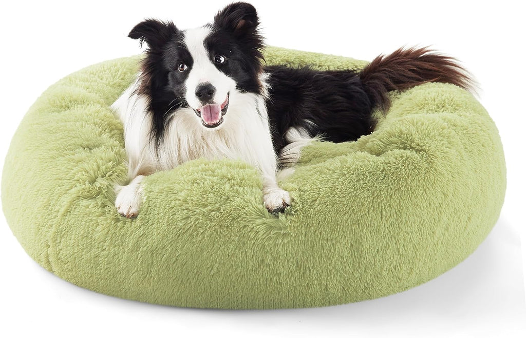 Calming Dog Bed for Small Dogs - Donut Washable Small Puppy Bed, 23 Inches Anti-Slip round Fluffy Plush Faux Fur Large Cat Bed, Fits up to 25 Lbs Pets, Camel