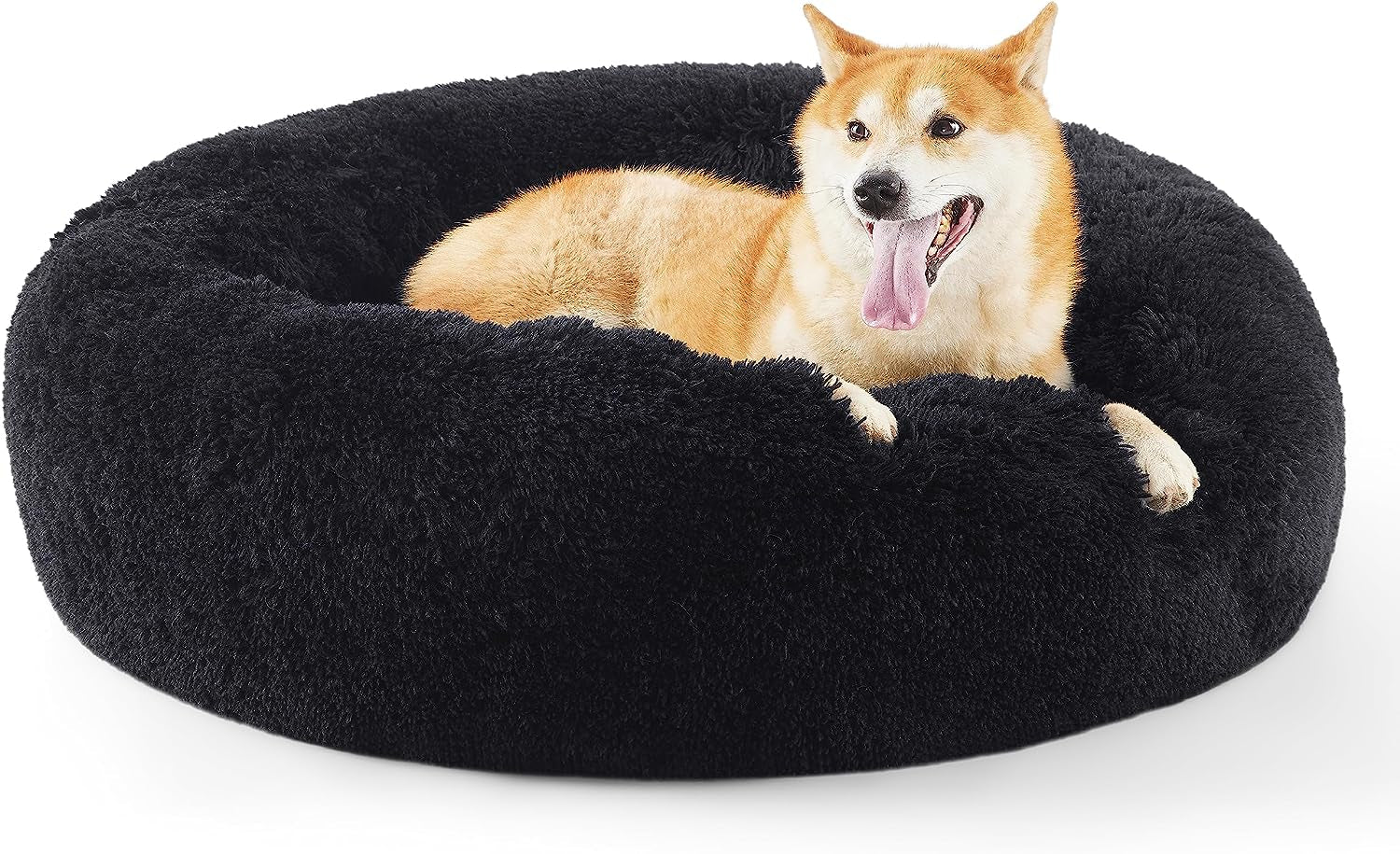 Calming Dog Bed for Small Dogs - Donut Washable Small Puppy Bed, 23 Inches Anti-Slip round Fluffy Plush Faux Fur Large Cat Bed, Fits up to 25 Lbs Pets, Camel