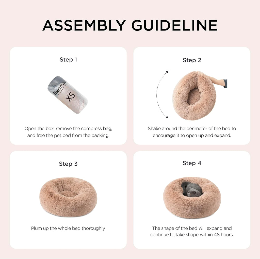 Calming Dog Bed for Small Dogs - Donut Washable Small Puppy Bed, 23 Inches Anti-Slip round Fluffy Plush Faux Fur Large Cat Bed, Fits up to 25 Lbs Pets, Camel