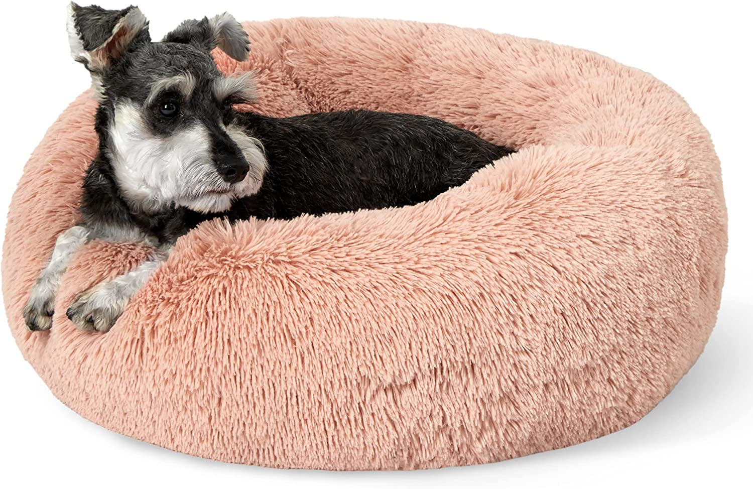 Calming Dog Bed for Small Dogs - Donut Washable Small Puppy Bed, 23 Inches Anti-Slip round Fluffy Plush Faux Fur Large Cat Bed, Fits up to 25 Lbs Pets, Camel