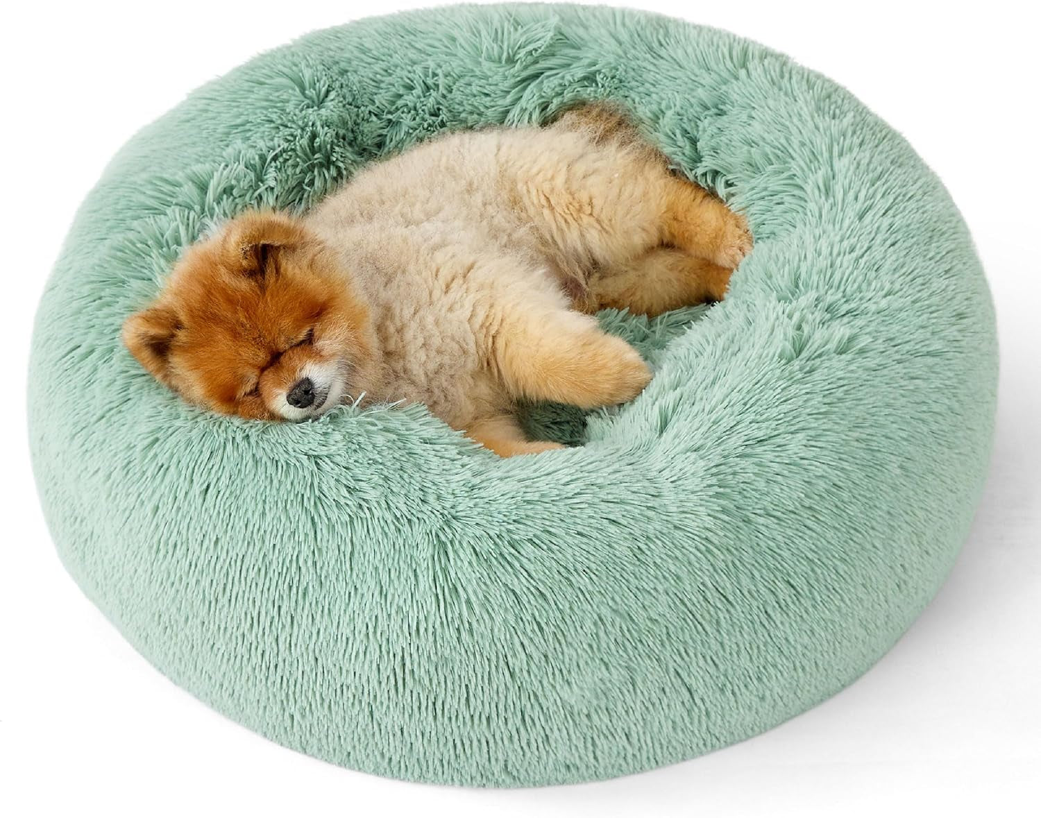 Calming Dog Bed for Small Dogs - Donut Washable Small Puppy Bed, 23 Inches Anti-Slip round Fluffy Plush Faux Fur Large Cat Bed, Fits up to 25 Lbs Pets, Camel