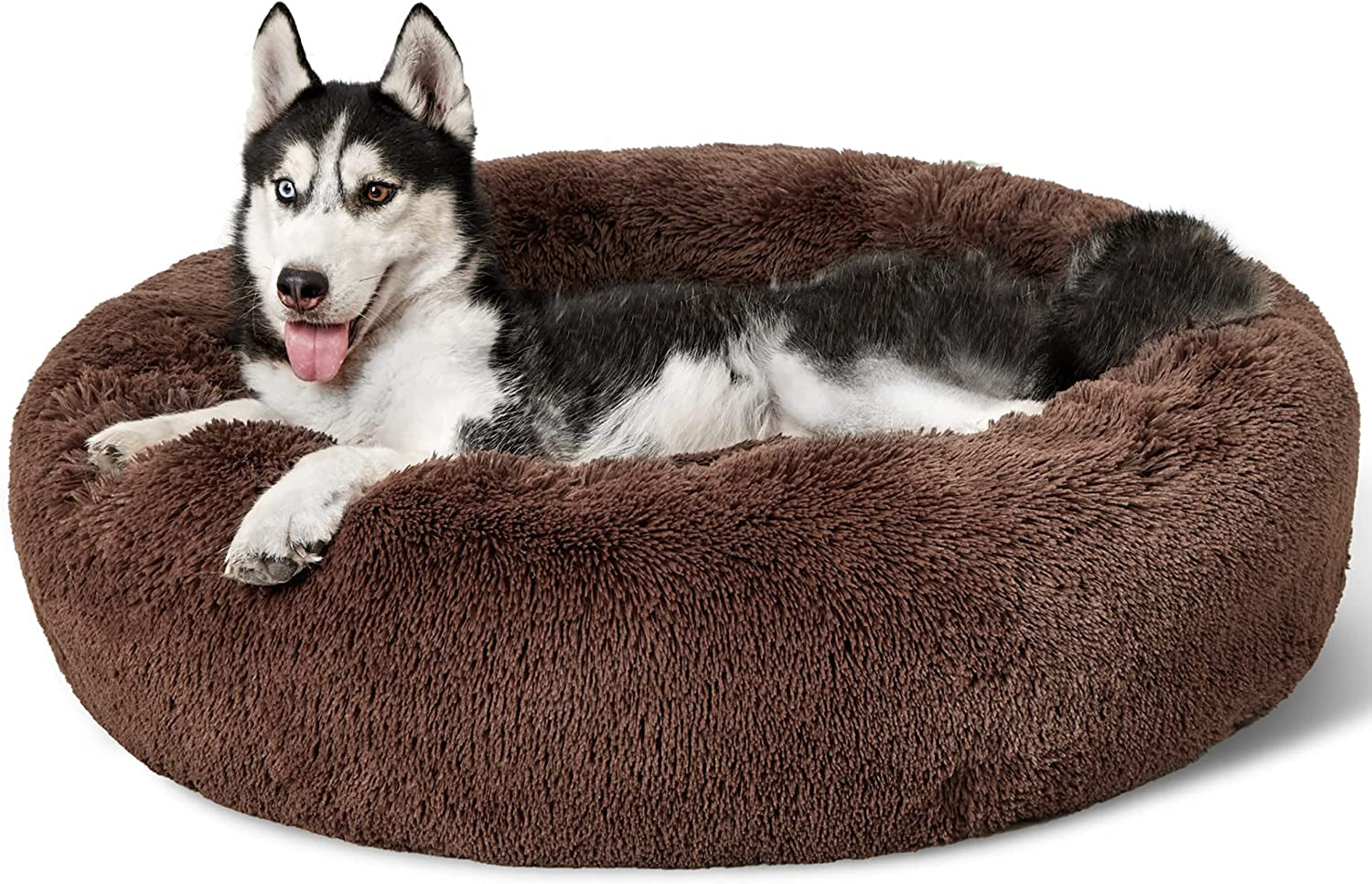 Calming Dog Bed for Small Dogs - Donut Washable Small Puppy Bed, 23 Inches Anti-Slip round Fluffy Plush Faux Fur Large Cat Bed, Fits up to 25 Lbs Pets, Camel