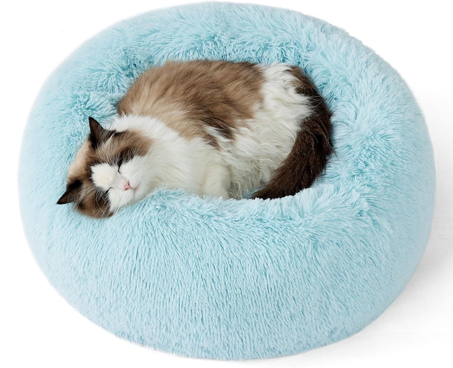 Calming Dog Bed for Small Dogs - Donut Washable Small Puppy Bed, 23 Inches Anti-Slip round Fluffy Plush Faux Fur Large Cat Bed, Fits up to 25 Lbs Pets, Camel