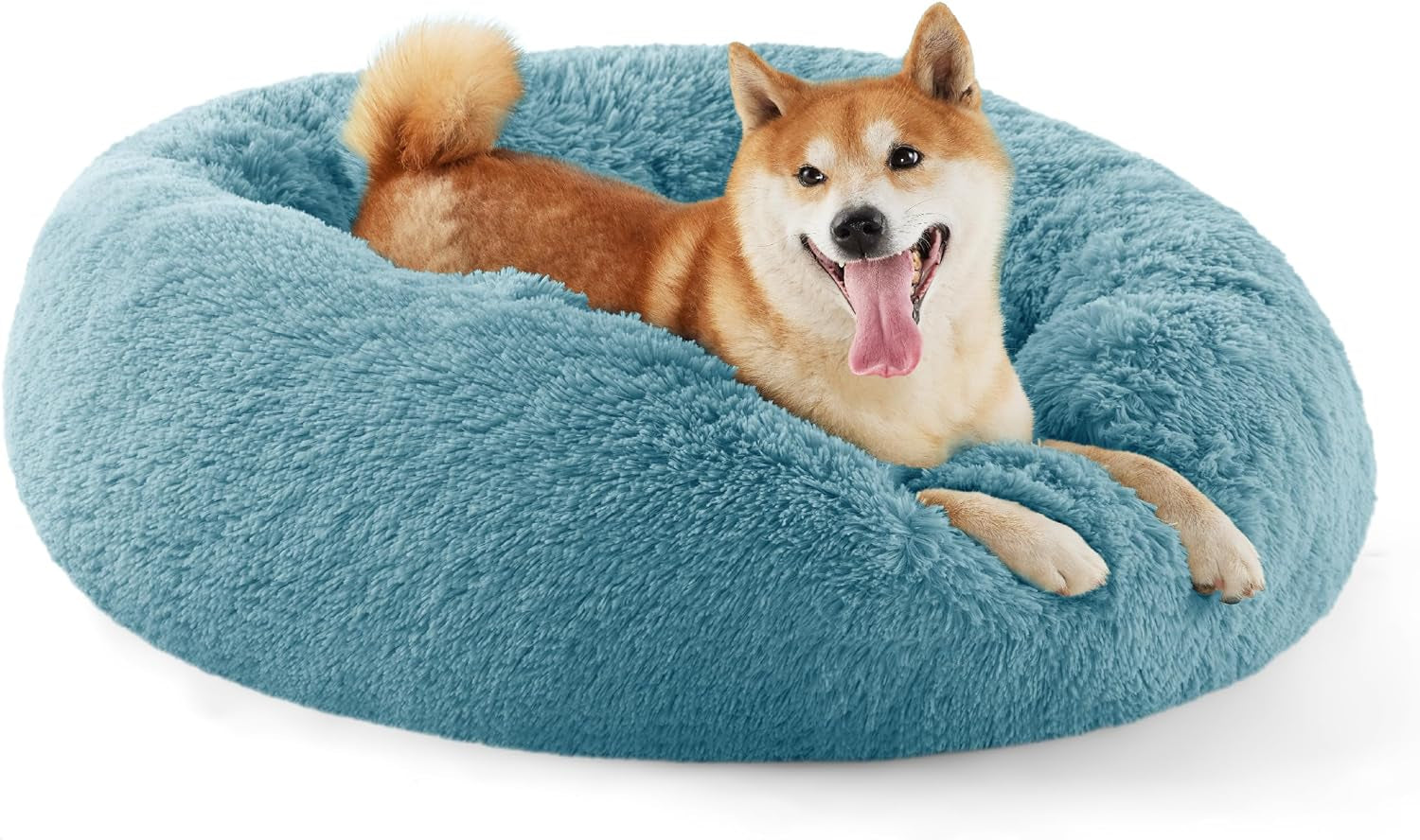 Calming Dog Bed for Small Dogs - Donut Washable Small Puppy Bed, 23 Inches Anti-Slip round Fluffy Plush Faux Fur Large Cat Bed, Fits up to 25 Lbs Pets, Camel