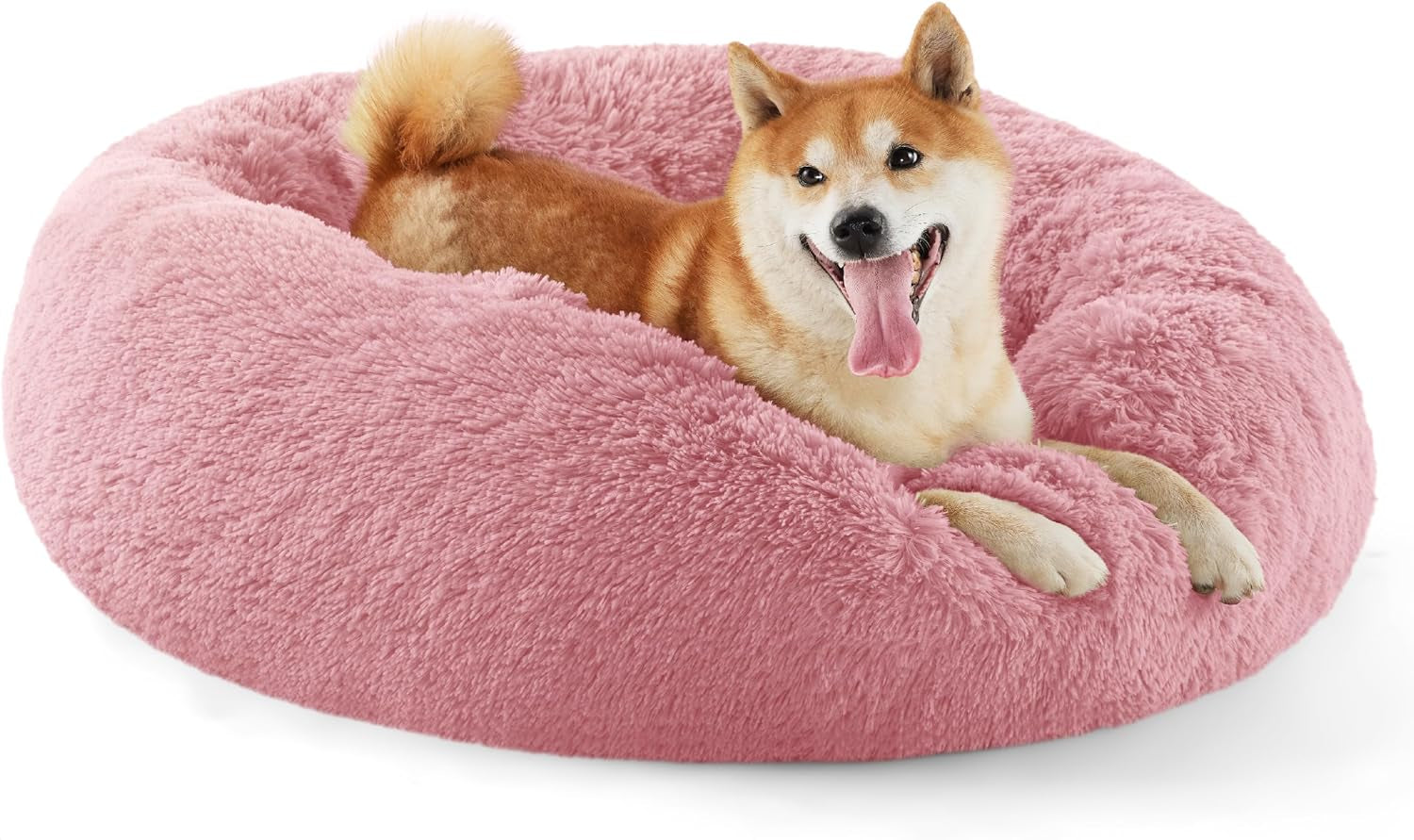 Calming Dog Bed for Small Dogs - Donut Washable Small Puppy Bed, 23 Inches Anti-Slip round Fluffy Plush Faux Fur Large Cat Bed, Fits up to 25 Lbs Pets, Camel