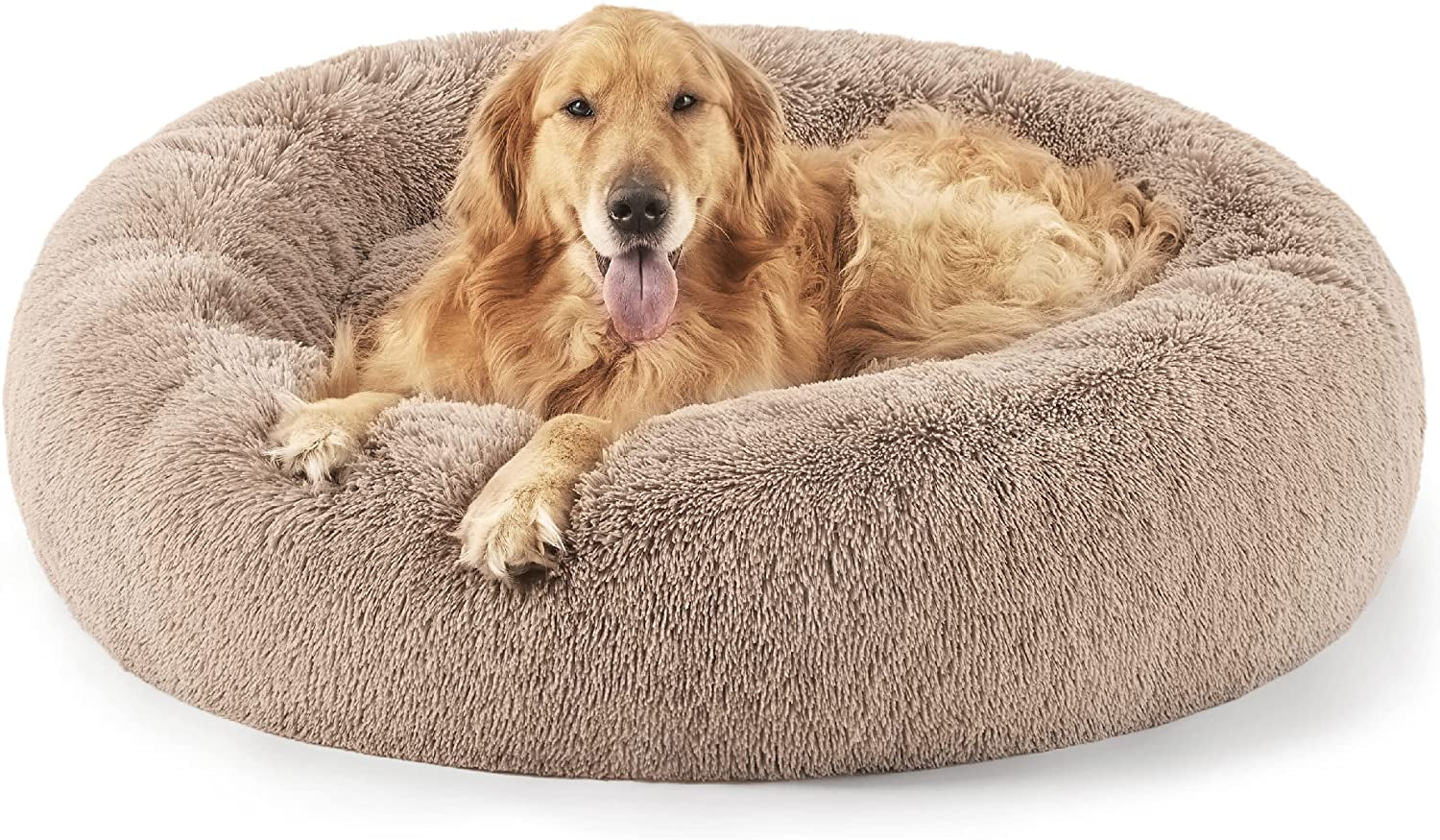 Calming Dog Bed for Small Dogs - Donut Washable Small Puppy Bed, 23 Inches Anti-Slip round Fluffy Plush Faux Fur Large Cat Bed, Fits up to 25 Lbs Pets, Camel