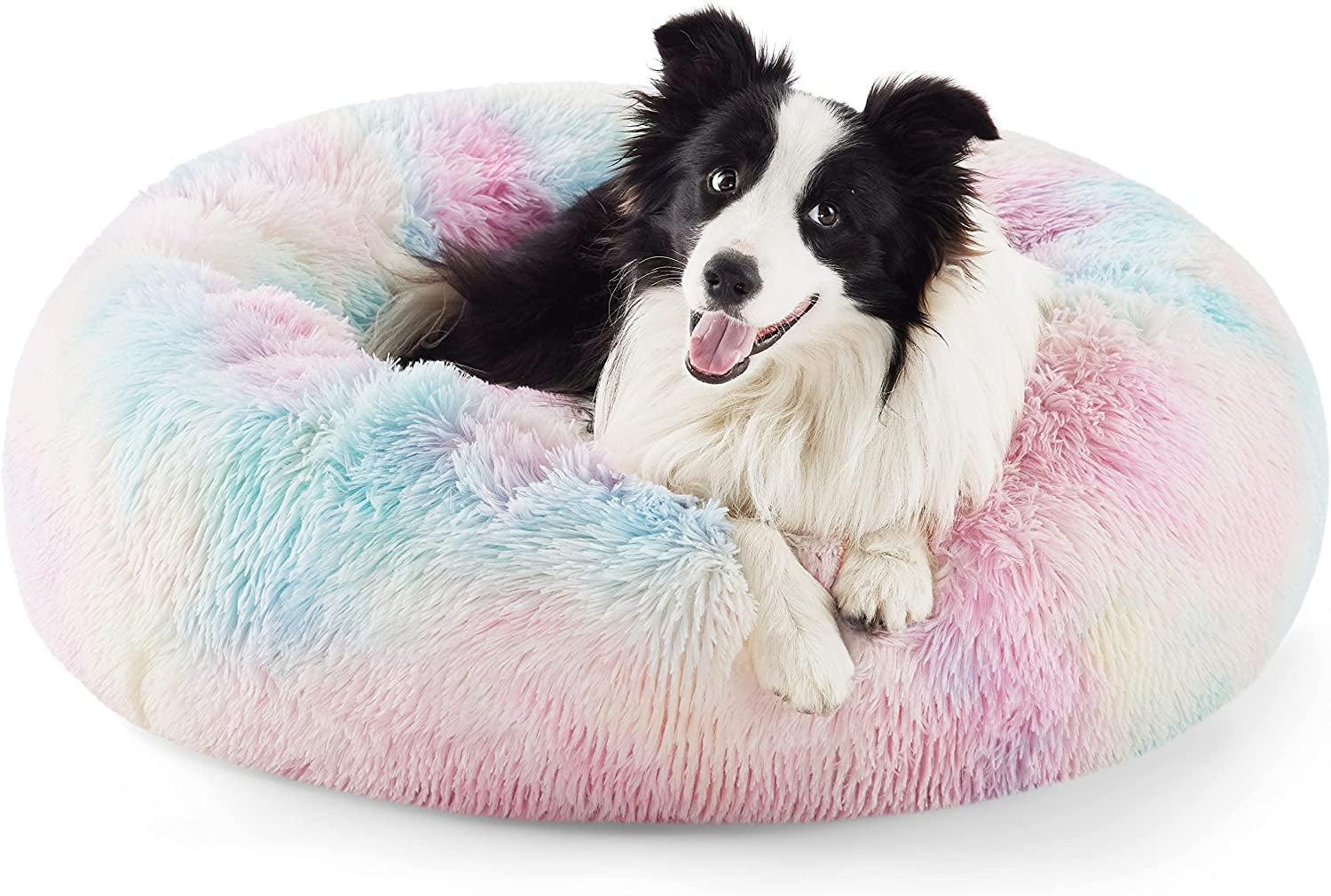 Calming Dog Bed for Small Dogs - Donut Washable Small Puppy Bed, 23 Inches Anti-Slip round Fluffy Plush Faux Fur Large Cat Bed, Fits up to 25 Lbs Pets, Camel