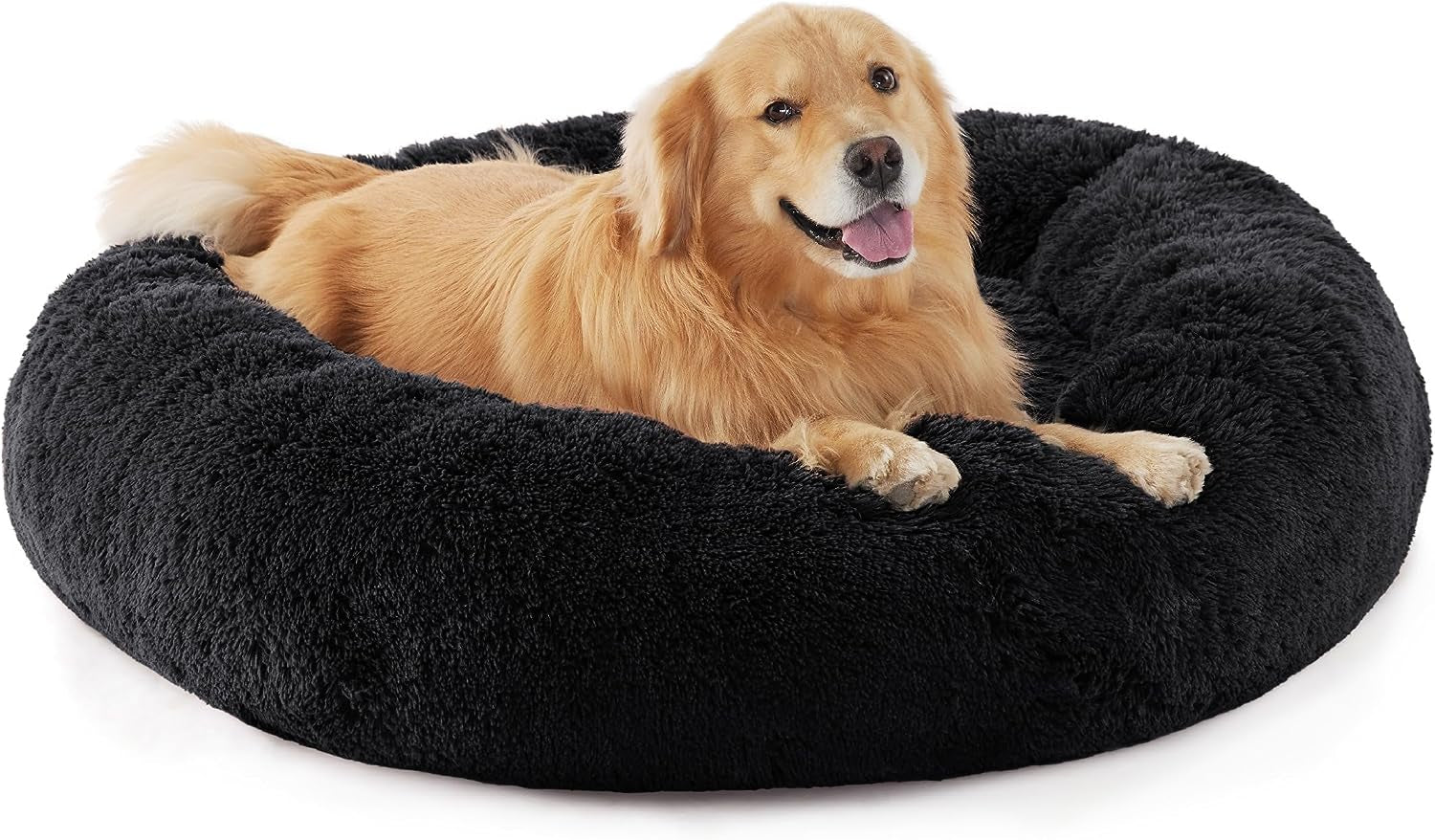 Calming Dog Bed for Small Dogs - Donut Washable Small Puppy Bed, 23 Inches Anti-Slip round Fluffy Plush Faux Fur Large Cat Bed, Fits up to 25 Lbs Pets, Camel