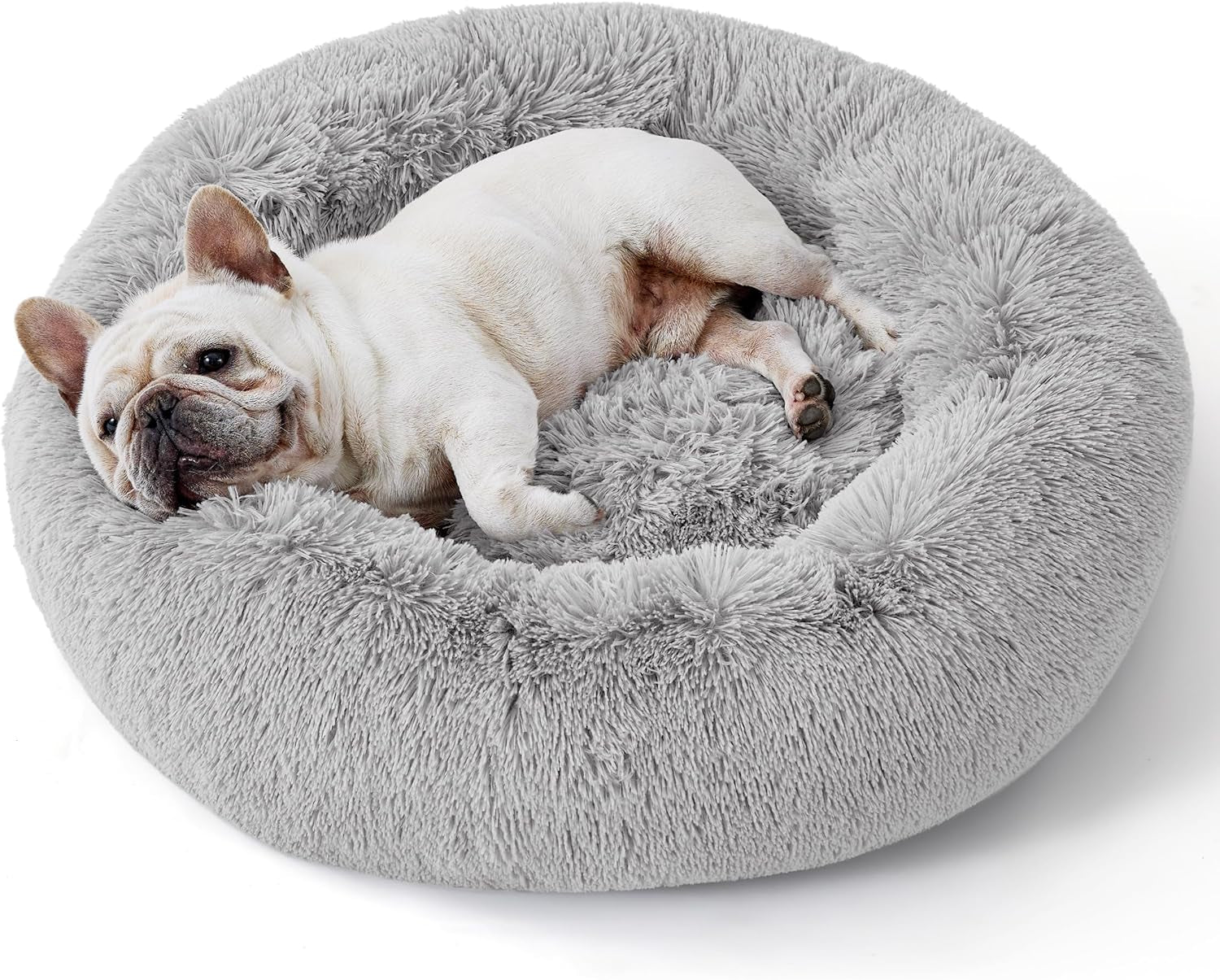 Calming Dog Bed for Small Dogs - Donut Washable Small Puppy Bed, 23 Inches Anti-Slip round Fluffy Plush Faux Fur Large Cat Bed, Fits up to 25 Lbs Pets, Camel