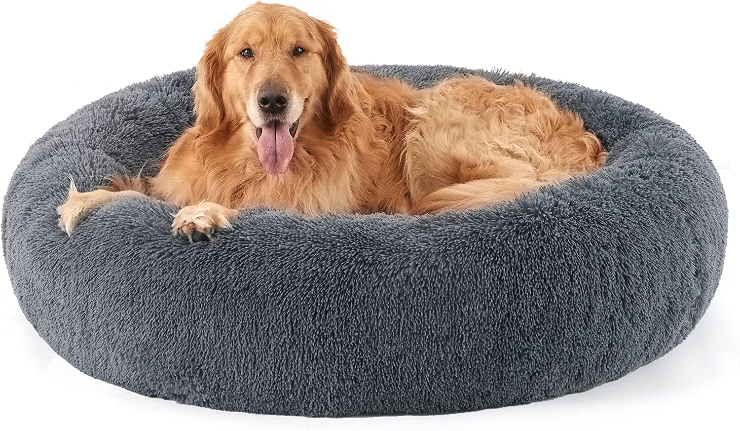 Calming Dog Bed for Small Dogs - Donut Washable Small Puppy Bed, 23 Inches Anti-Slip round Fluffy Plush Faux Fur Large Cat Bed, Fits up to 25 Lbs Pets, Camel