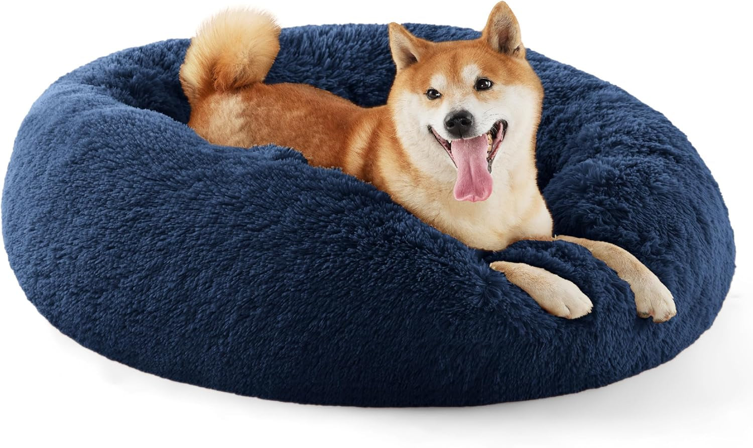 Calming Dog Bed for Small Dogs - Donut Washable Small Puppy Bed, 23 Inches Anti-Slip round Fluffy Plush Faux Fur Large Cat Bed, Fits up to 25 Lbs Pets, Camel