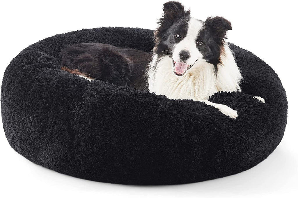 Calming Dog Bed for Small Dogs - Donut Washable Small Puppy Bed, 23 Inches Anti-Slip round Fluffy Plush Faux Fur Large Cat Bed, Fits up to 25 Lbs Pets, Camel