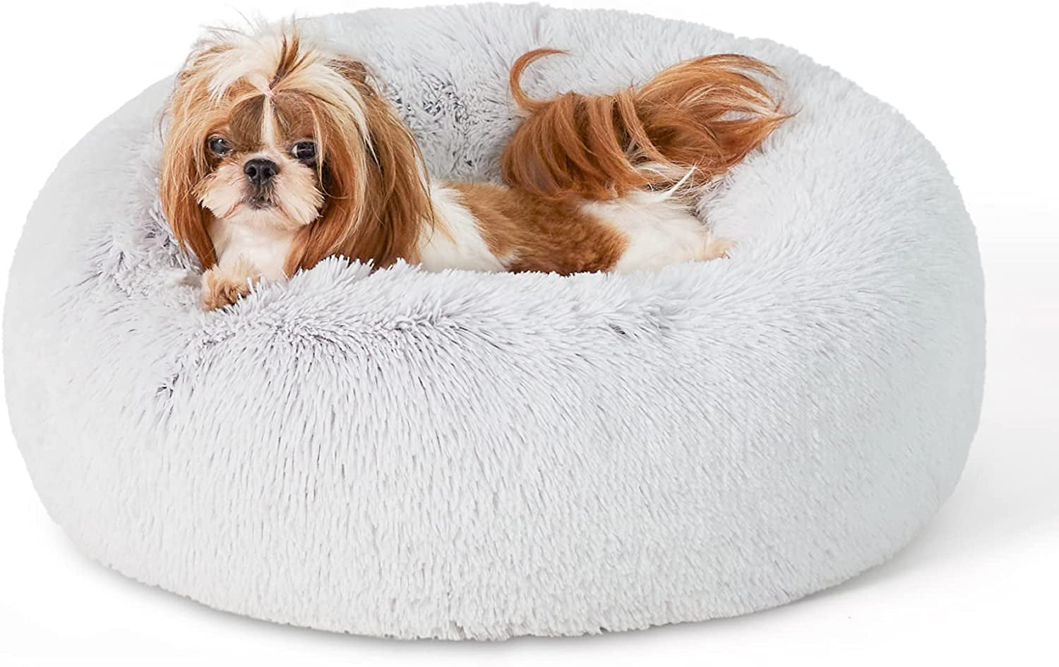 Calming Dog Bed for Small Dogs - Donut Washable Small Puppy Bed, 23 Inches Anti-Slip round Fluffy Plush Faux Fur Large Cat Bed, Fits up to 25 Lbs Pets, Camel