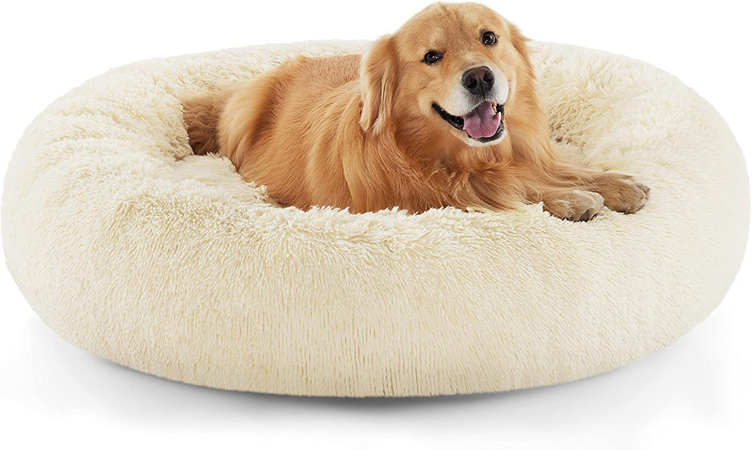 Calming Dog Bed for Small Dogs - Donut Washable Small Puppy Bed, 23 Inches Anti-Slip round Fluffy Plush Faux Fur Large Cat Bed, Fits up to 25 Lbs Pets, Camel