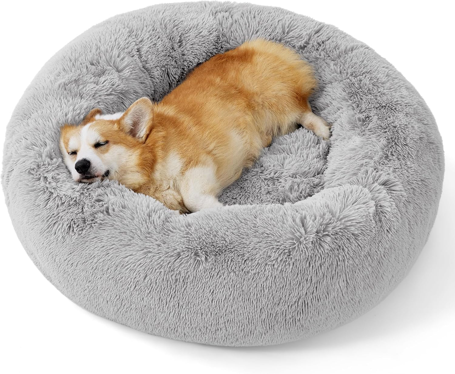 Calming Dog Bed for Small Dogs - Donut Washable Small Puppy Bed, 23 Inches Anti-Slip round Fluffy Plush Faux Fur Large Cat Bed, Fits up to 25 Lbs Pets, Camel