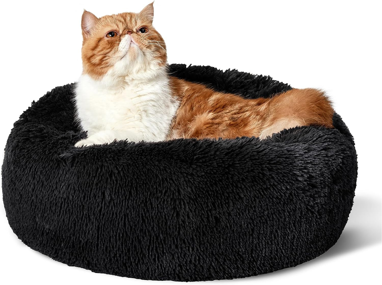 Calming Dog Bed for Small Dogs - Donut Washable Small Puppy Bed, 23 Inches Anti-Slip round Fluffy Plush Faux Fur Large Cat Bed, Fits up to 25 Lbs Pets, Camel