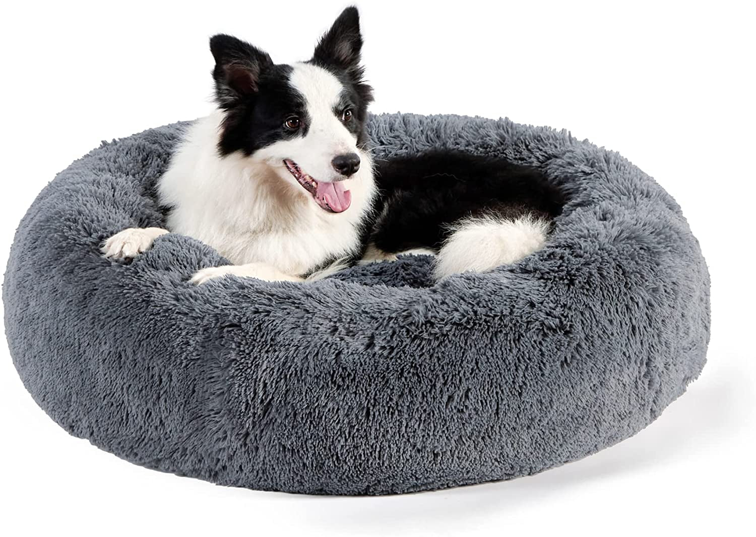 Calming Dog Bed for Small Dogs - Donut Washable Small Puppy Bed, 23 Inches Anti-Slip round Fluffy Plush Faux Fur Large Cat Bed, Fits up to 25 Lbs Pets, Camel